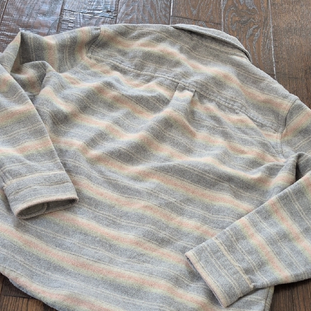 MARINE LAYER I Striped Vintage Style Cotton-Wool Blend Button Front Shirt, L - Picture 5 of 15